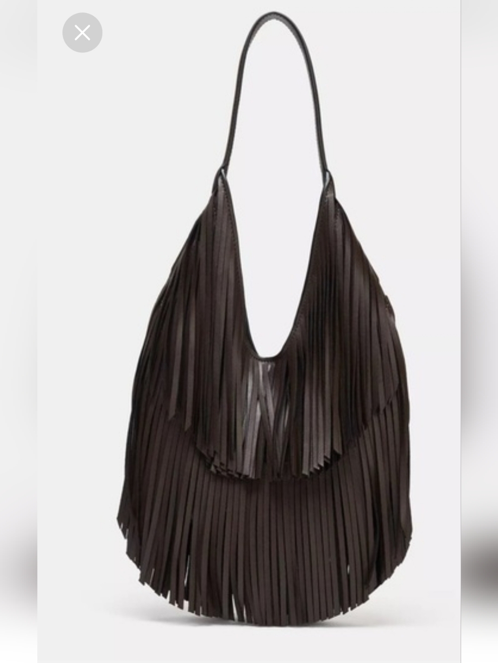 NWT Zara Chocolate Brown Fringed Leather Shoulder Bag
